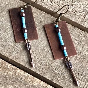Turquoise Copper Earrings Repurposed Handmade